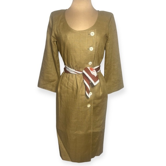 Vintage Yves Saint Laurent rive gauche button down linen dress in flax tan - Picture 5 of 10
